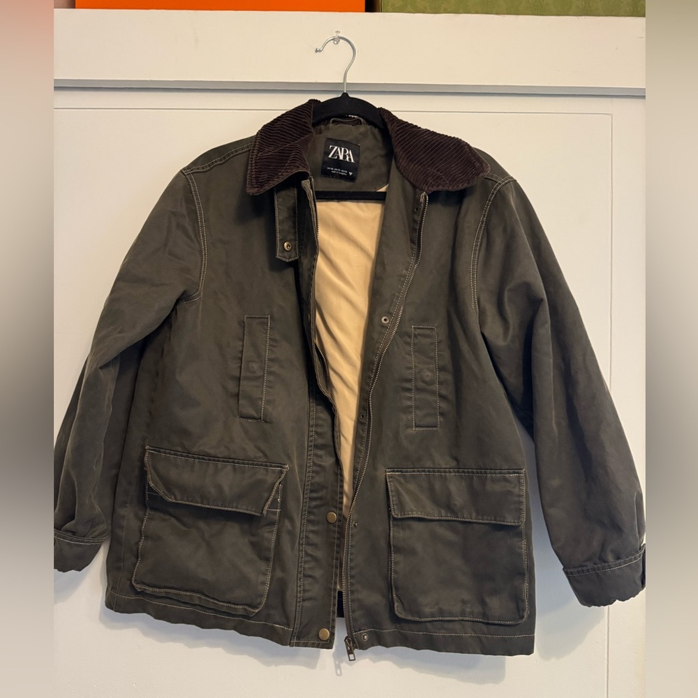 Zara dark olive barn utility jacket size XS